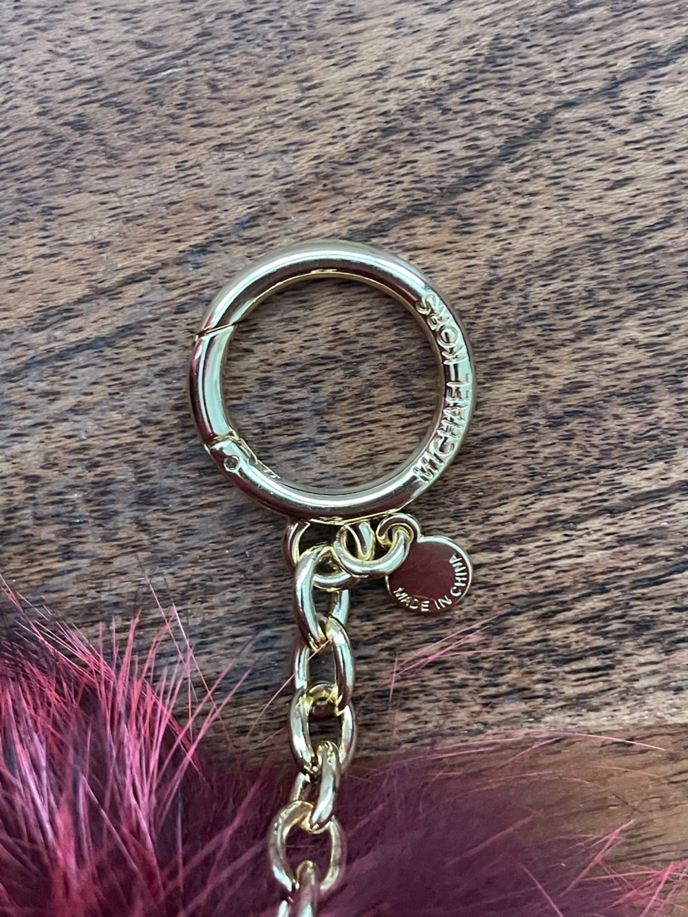 MICHAEL M KORS Large Cherry Color Fox Fur Pom Pom Bag Charm Gift Boxed - Picture 5 of 6